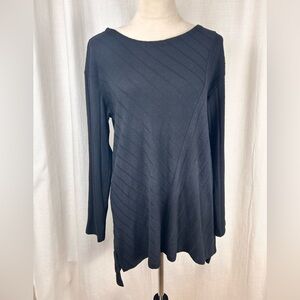 Anthropologie Black Diagonal Knit Long Sleeve Top. Size Large